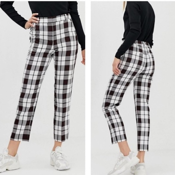 ASOS Pants - ASOS Check Burgundy Cropped Pants